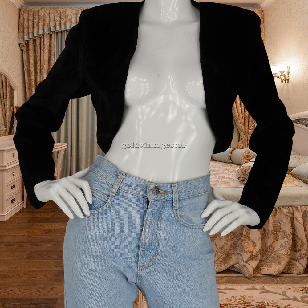 80s Vintage Dave & Johnny Black Velvet Bolero Party Blazer M